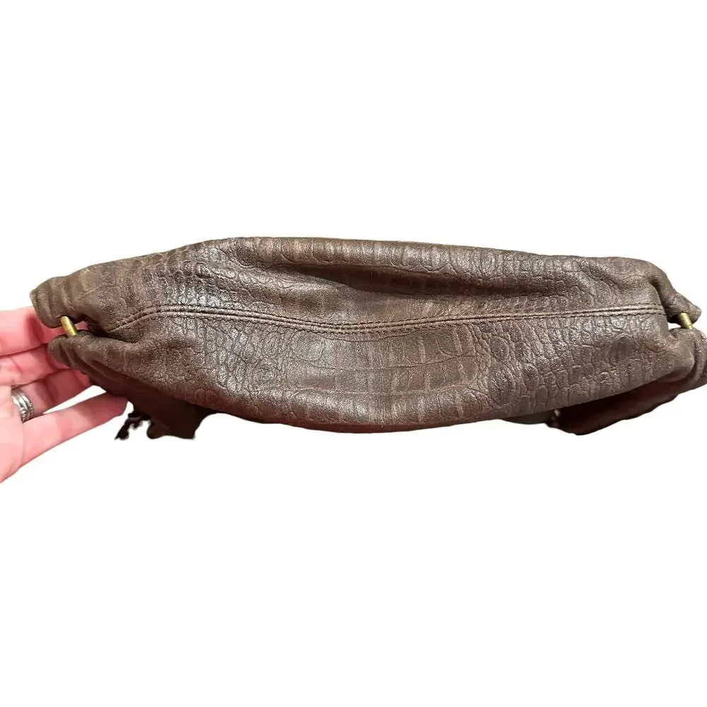 Bonini Womens brown croc embossed leaher handbag